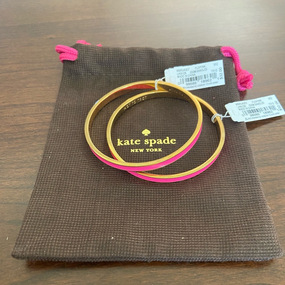 Kate Spade Hot to Trot Pink Enamel Gold Bangle Bracelets